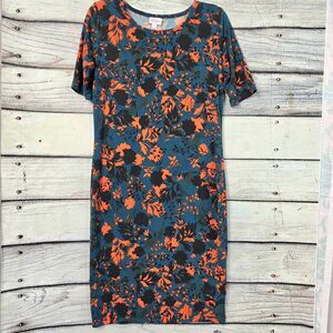 LuLaRoe Julia Dress Floral Blue Orange Black M